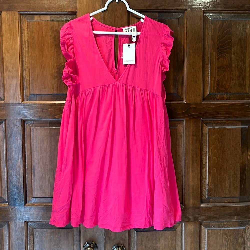 NWT Sugarlips Live Your Life Babydoll Cotton Knit Romper Fuchsia Size Large - Picture 2 of 7